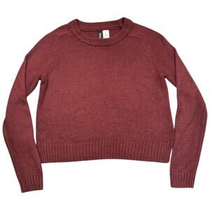 H&M Divided Cropped Sweater Burgundy Crew Neck Ribbed Hem - XS